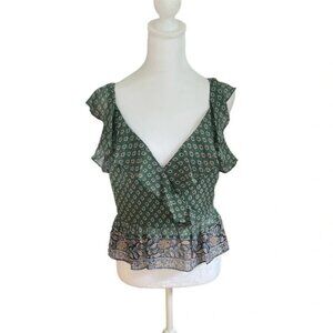 Veronica Beard Women’s Randa Silk Top Seaglass Multi Peplum Ruffle Floral Size 6